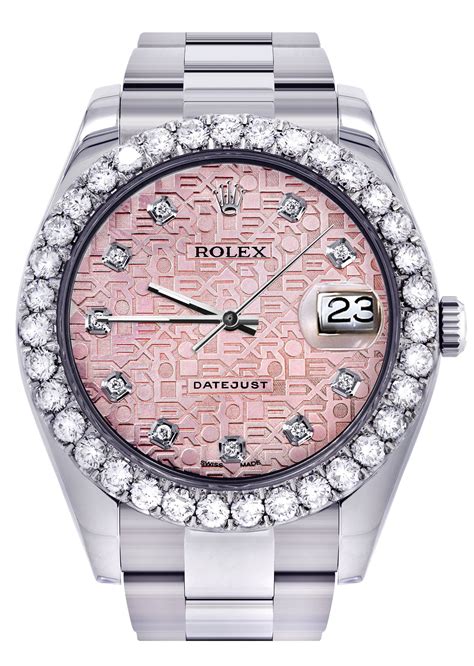 pink and silver rolex watch